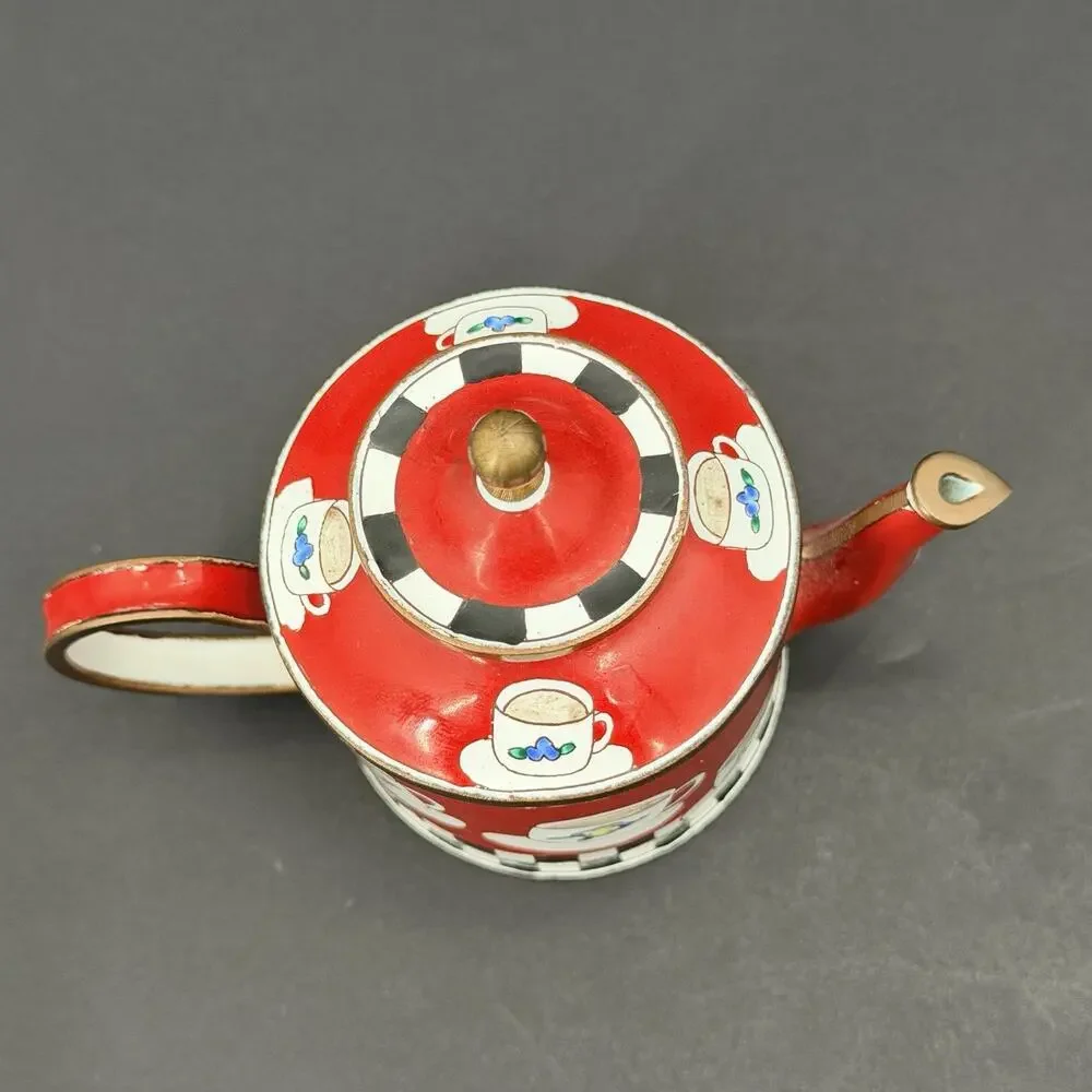 KELVIN CHEN 1999 Enamel Teacup Hand Painted Decorative Mini Teapot No. 1813